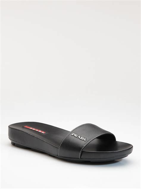 prada womens slides|prada flat sandals black.